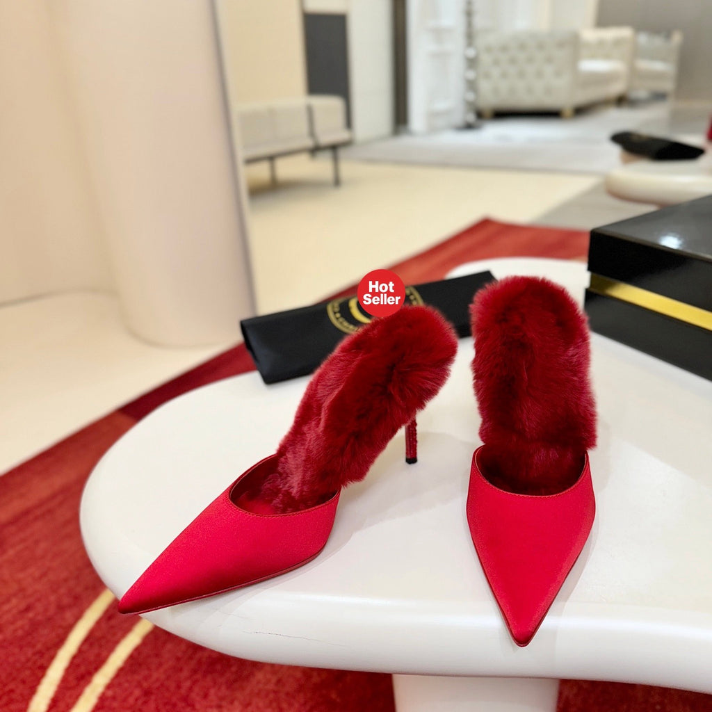 Red crystal backless high-heeled mules, 10cm heel.