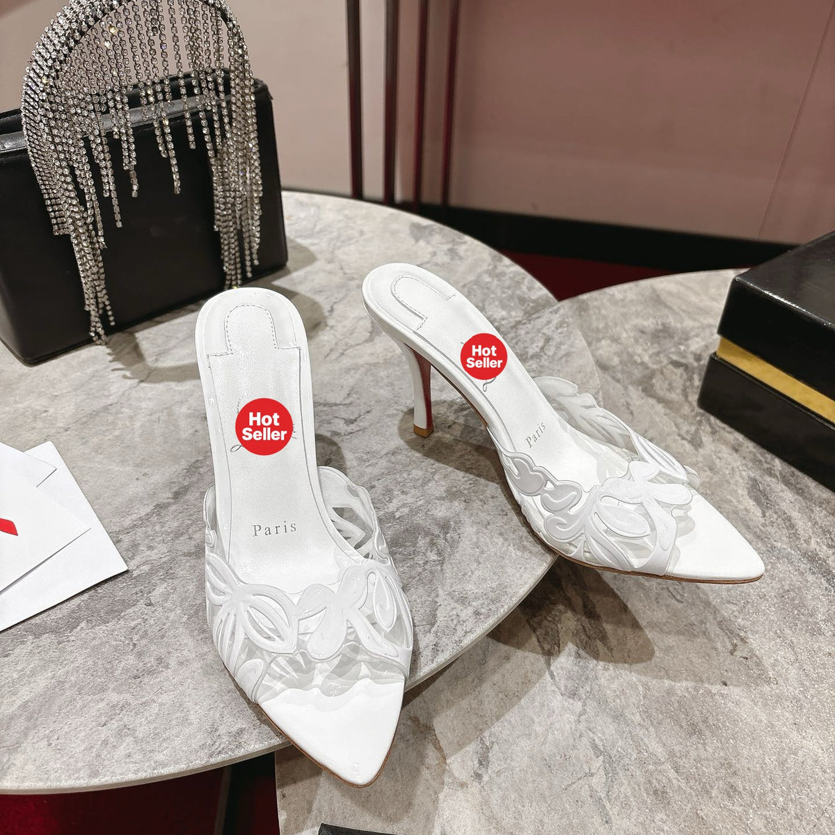 Stylish white cutout high-heeled mules (10cm heel)