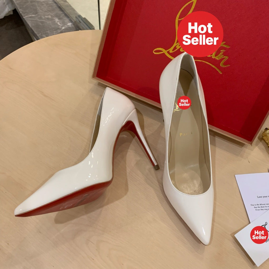 White patent cowhide high heels, 10cm heel.
