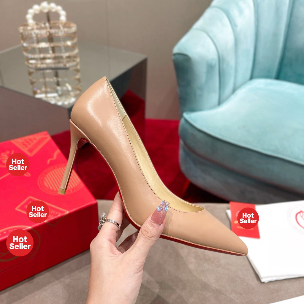 Apricot leather high heels, 8.5cm heel.