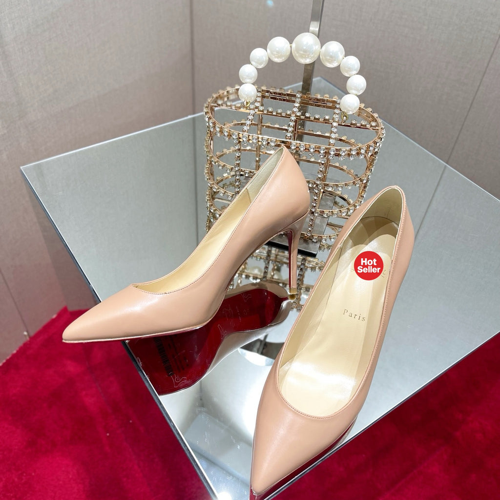 Apricot leather high heels, 8.5cm heel.