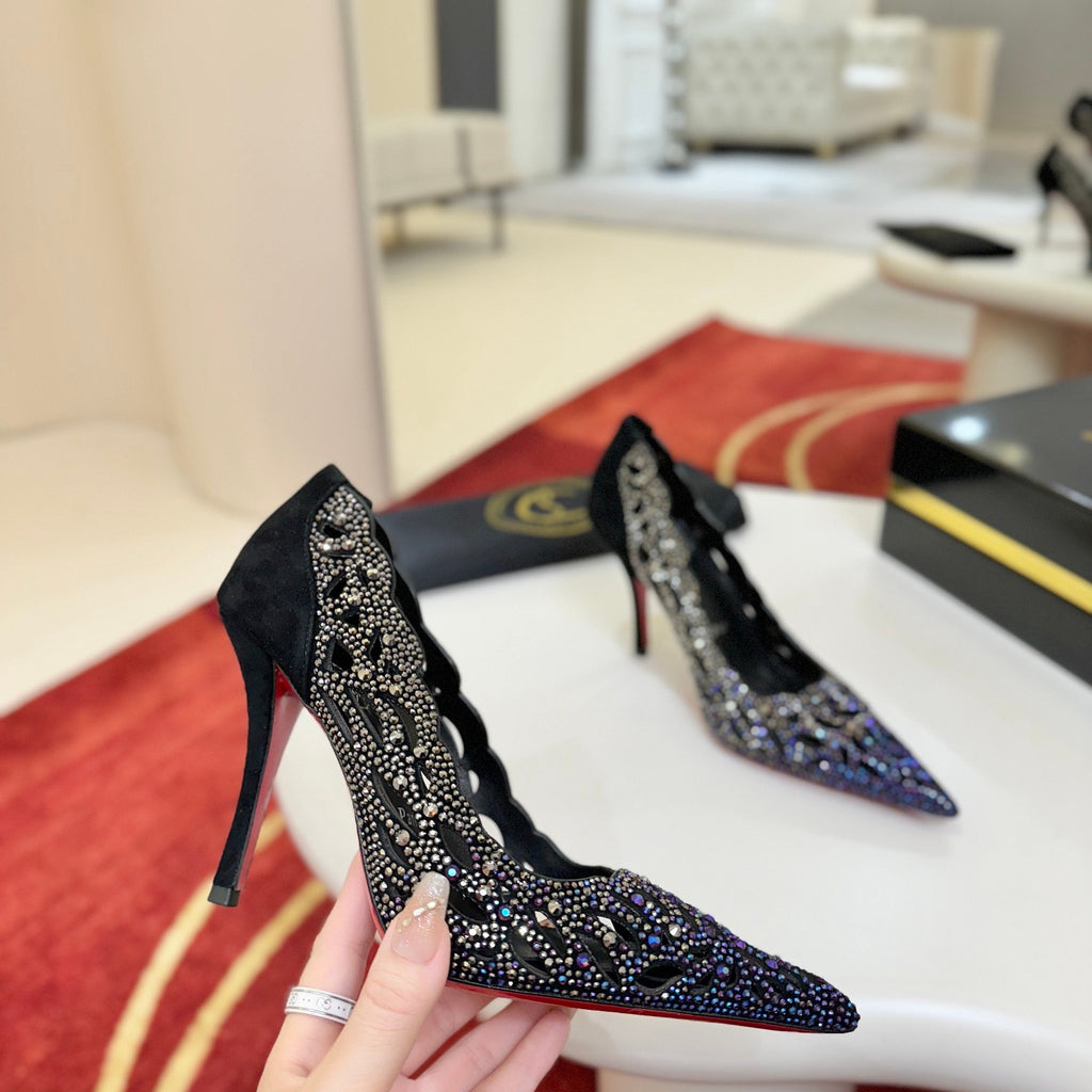 Cut-out pavé-set high heels, 10cm heel
