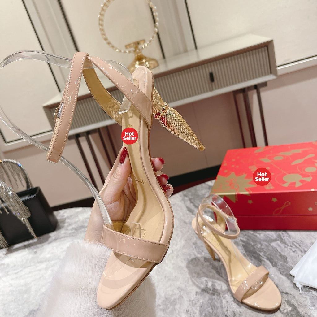 Apricot leather high heels, 10cm heel.