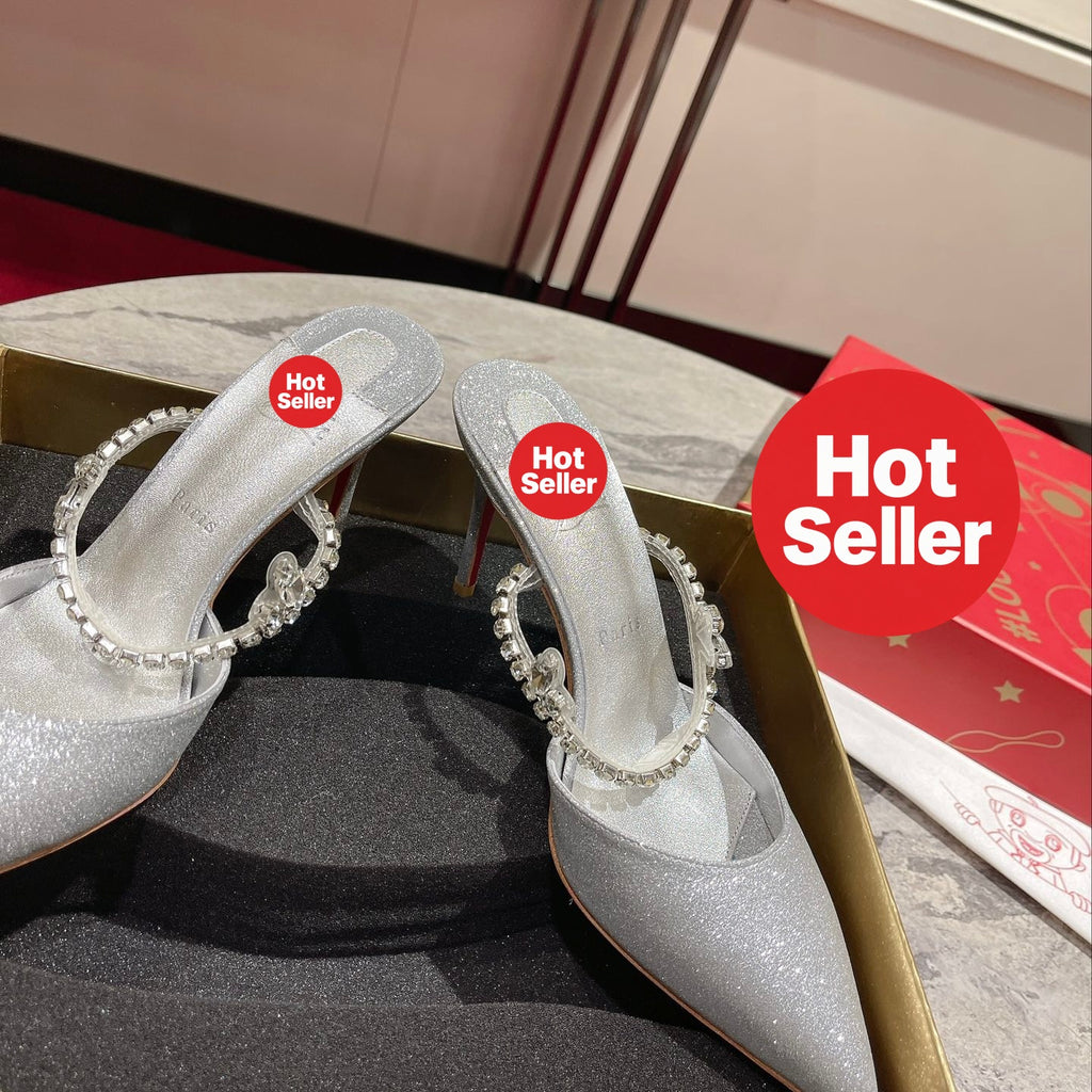 Silver chain high-heeled mules