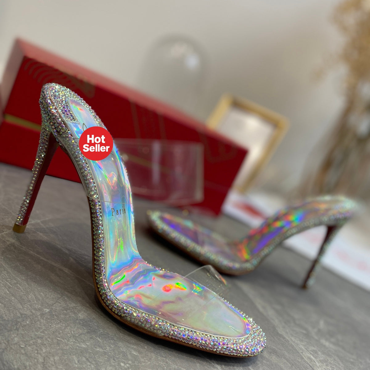 Clear Crystal-Style High-Heeled Mules (10cm Heel)