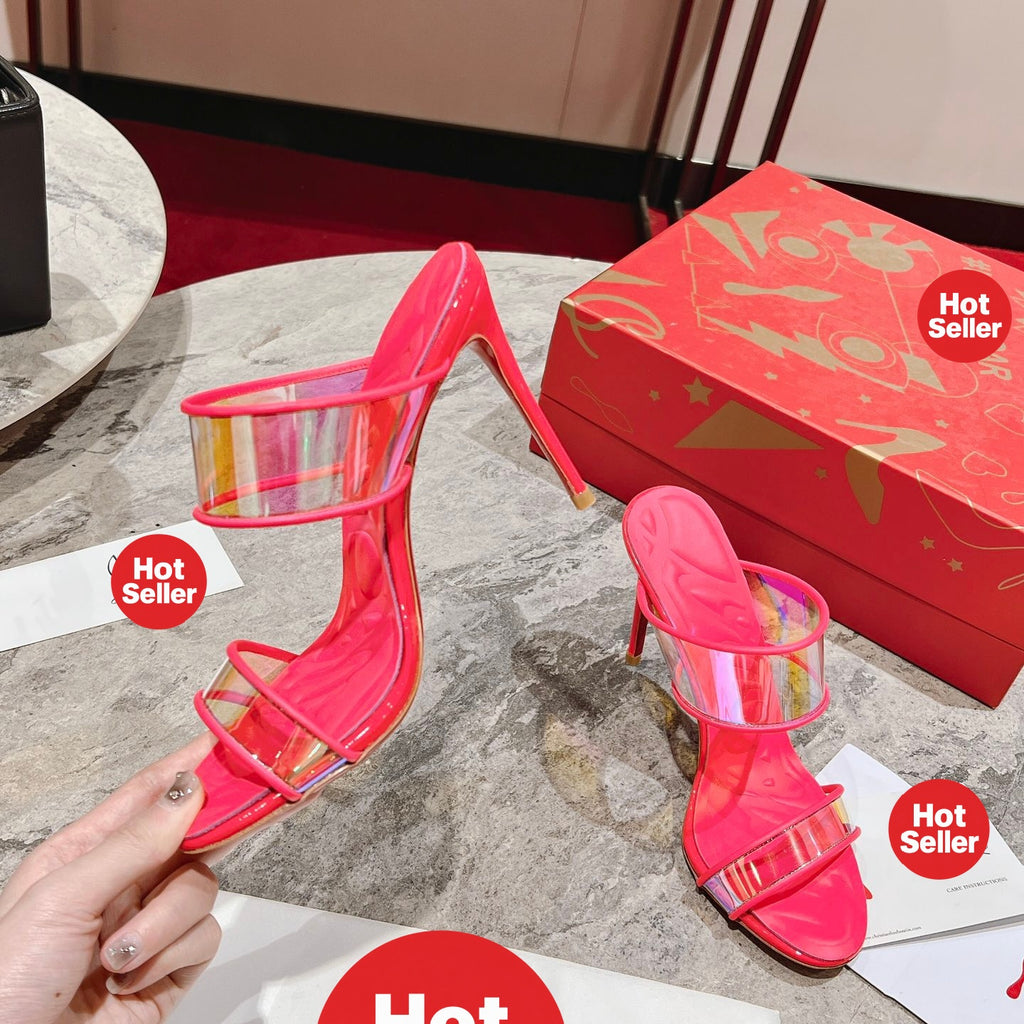 Magenta high-heeled mules, 10cm heel.