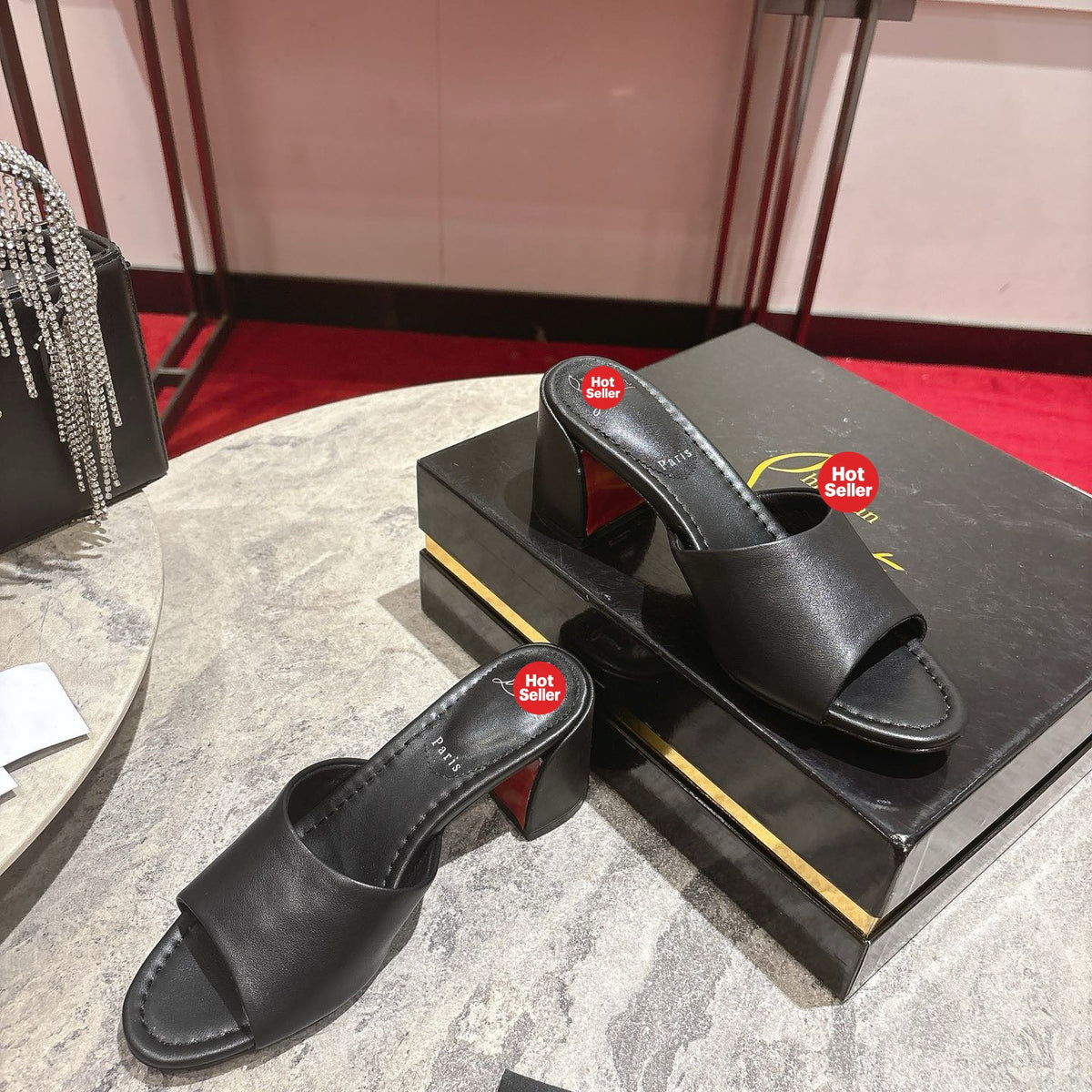 Black block-heel mules (5.5cm heel)