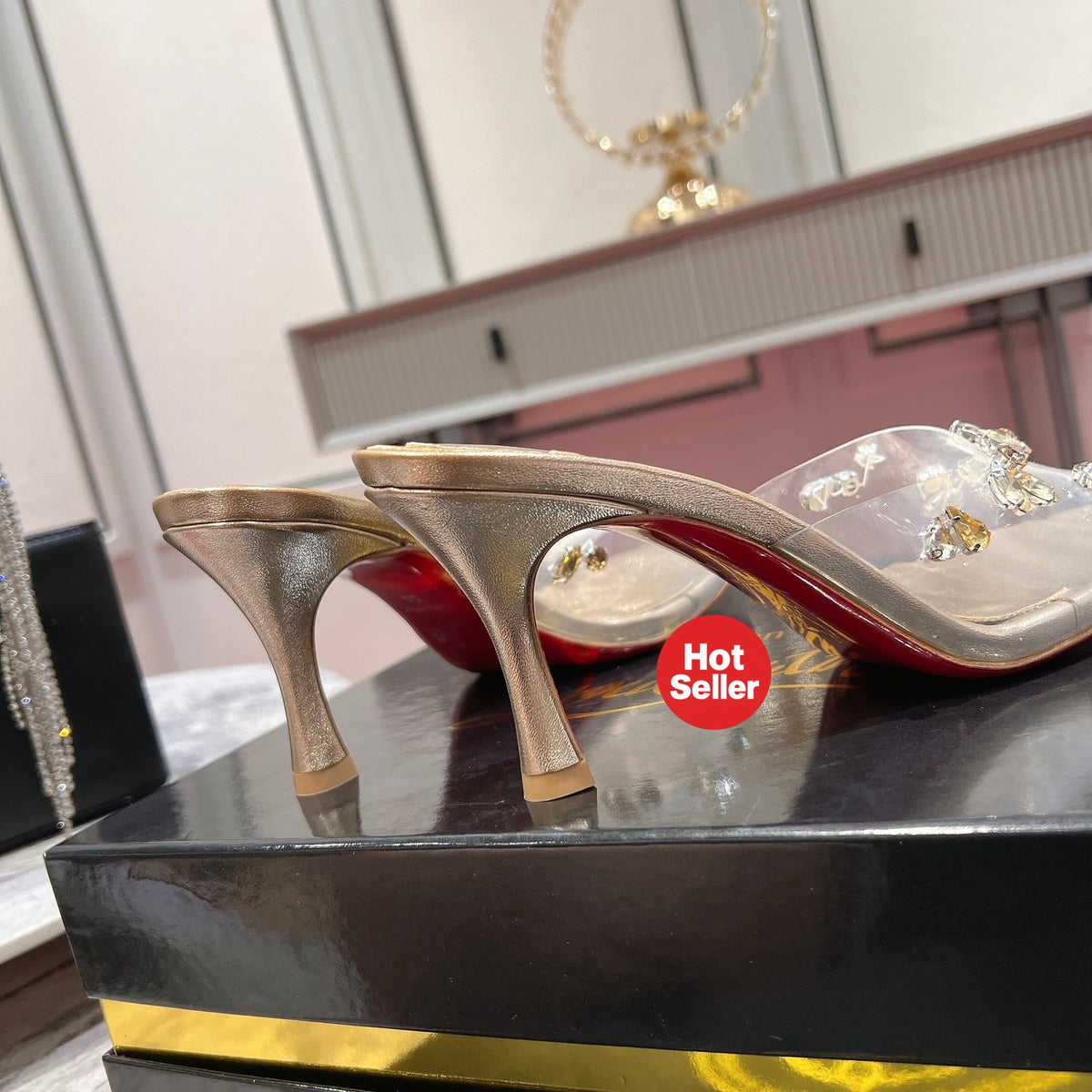 Crystal-embellished high-heeled slides (10cm heel)