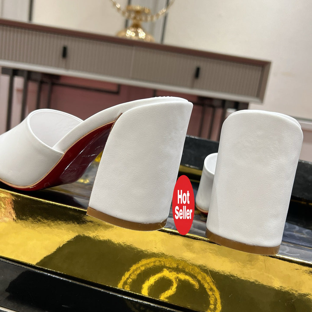 White block-heel mules (8.5cm heel)