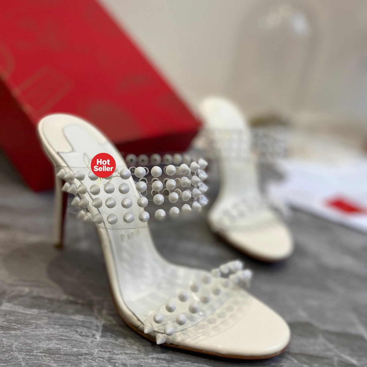 Studded PVC High-Heeled Mules (10cm Heel)
