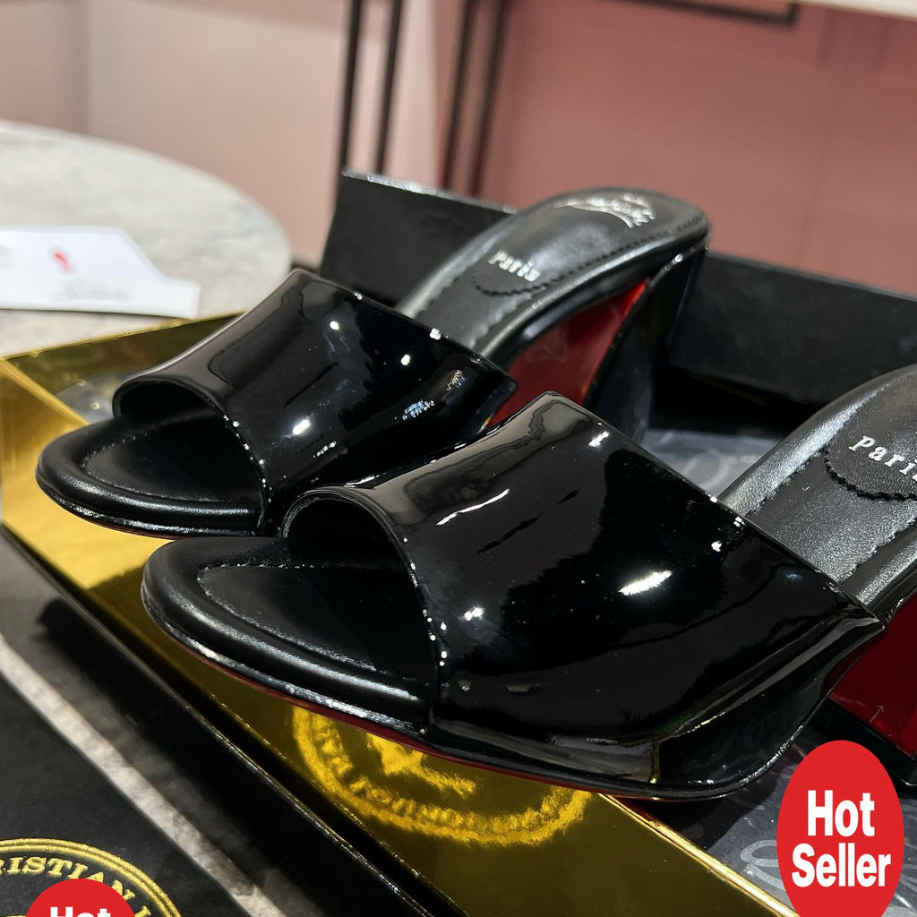 Black patent leather block-heel mules (8.5cm heel)