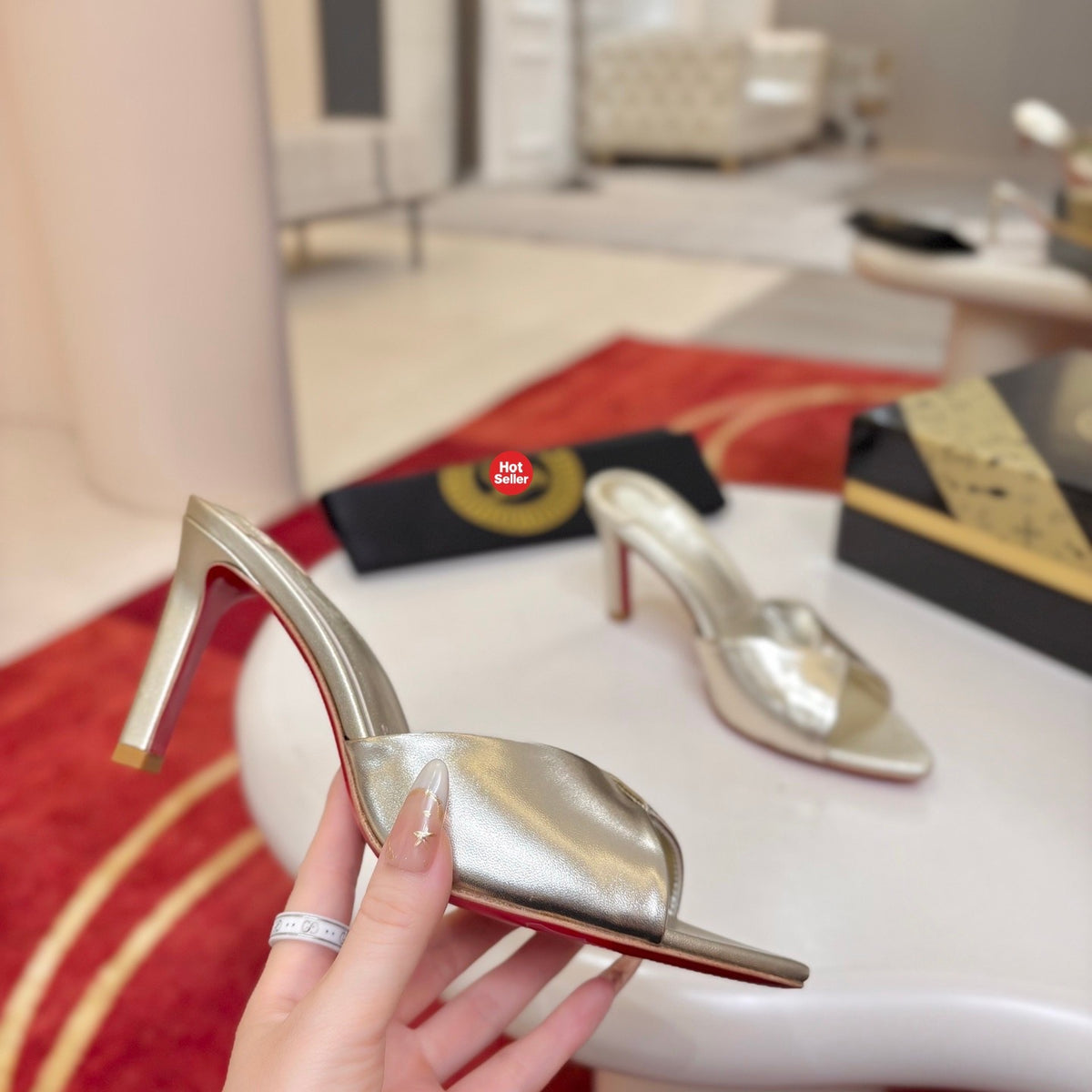 Elegant peep-toe high-heeled mules – 8.5cm heel