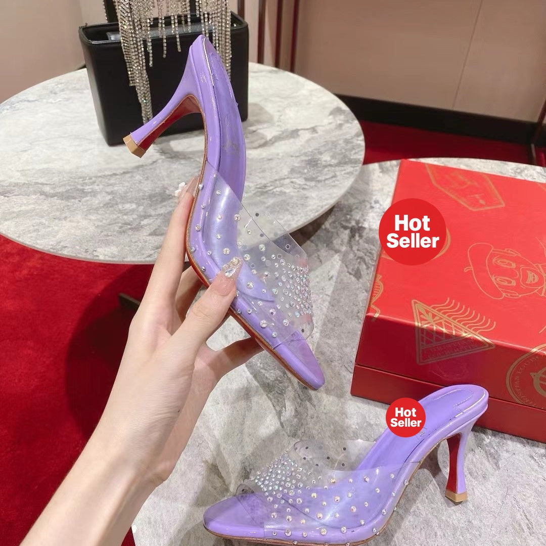 Clear-strap peep-toe high-heeled mules (8cm heel)