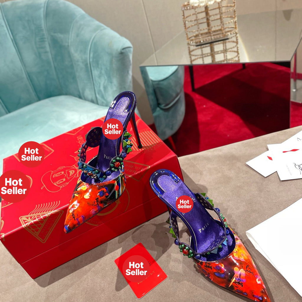 Colorful high-heeled mules, 10cm heel