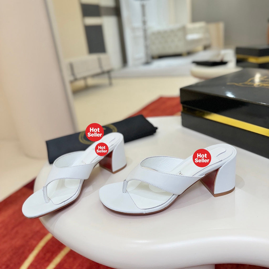 White flip-flops, 5.5cm heel
