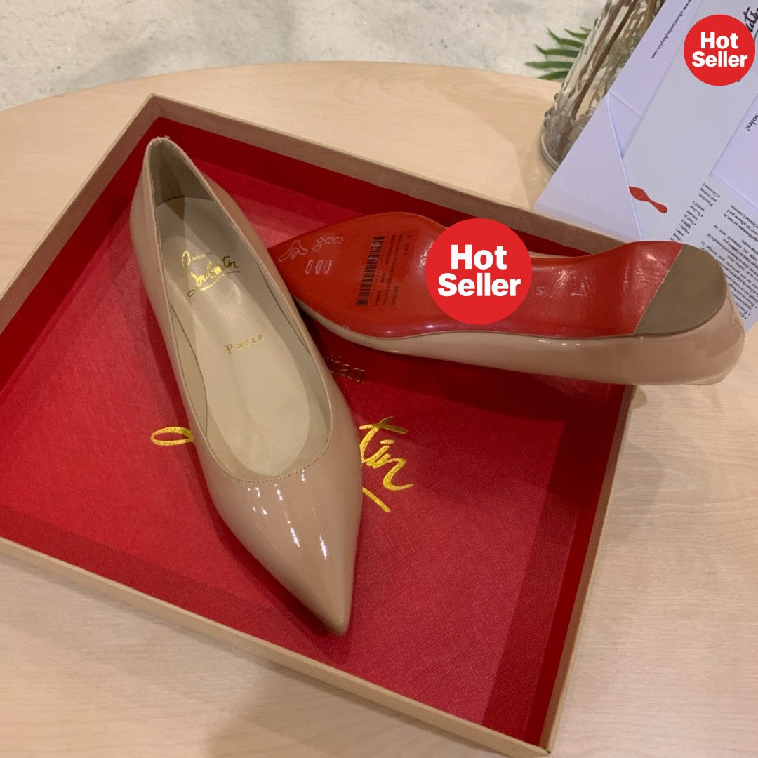 Nude patent leather flats