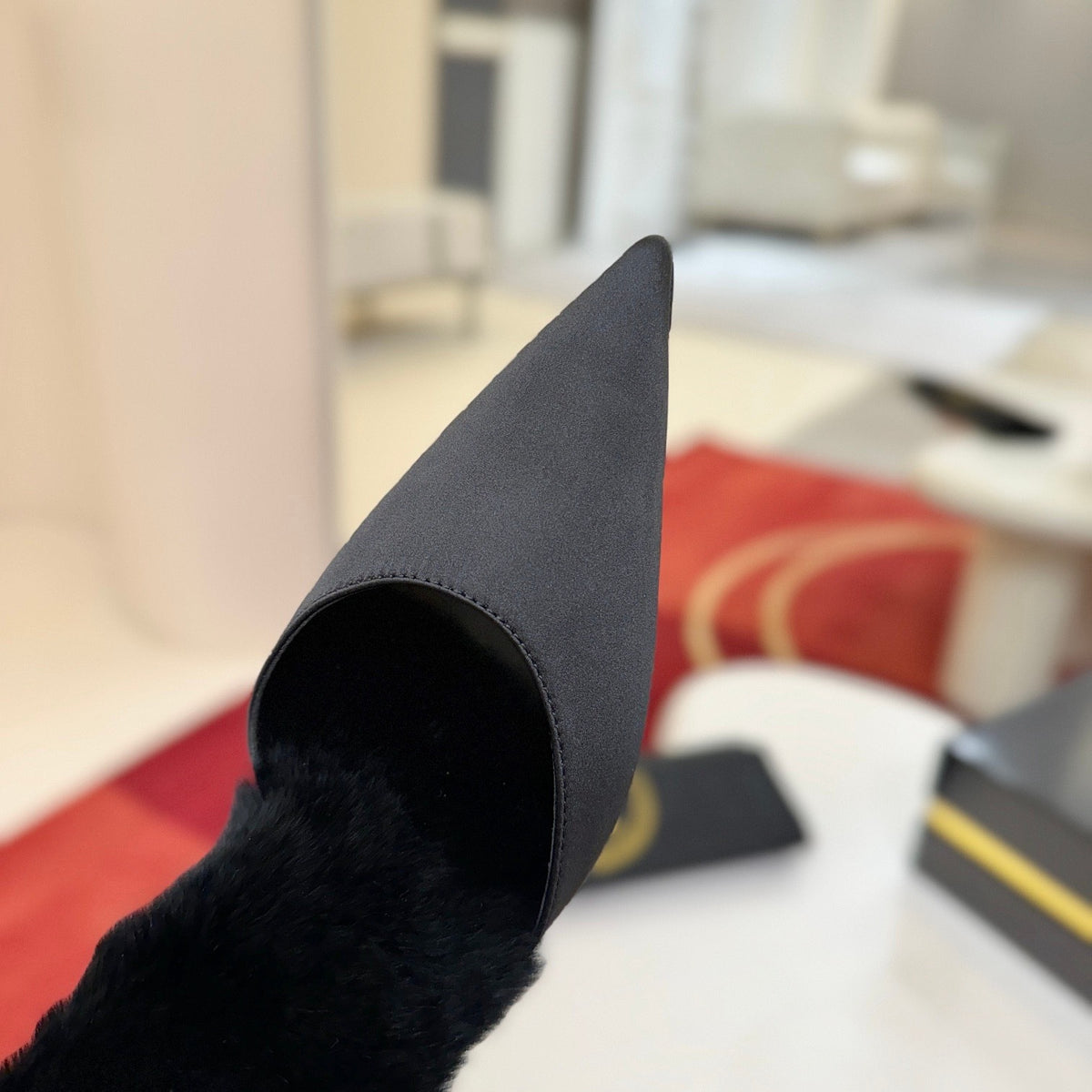 Black crystal high-heeled mules, 10cm heel.