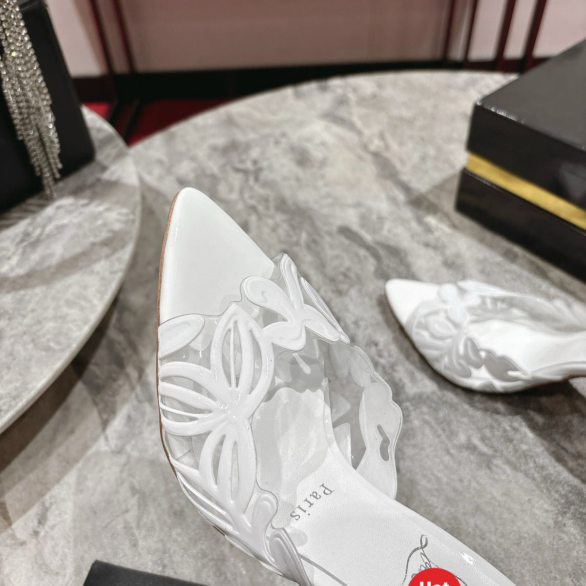 Stylish white cutout high-heeled mules (10cm heel)