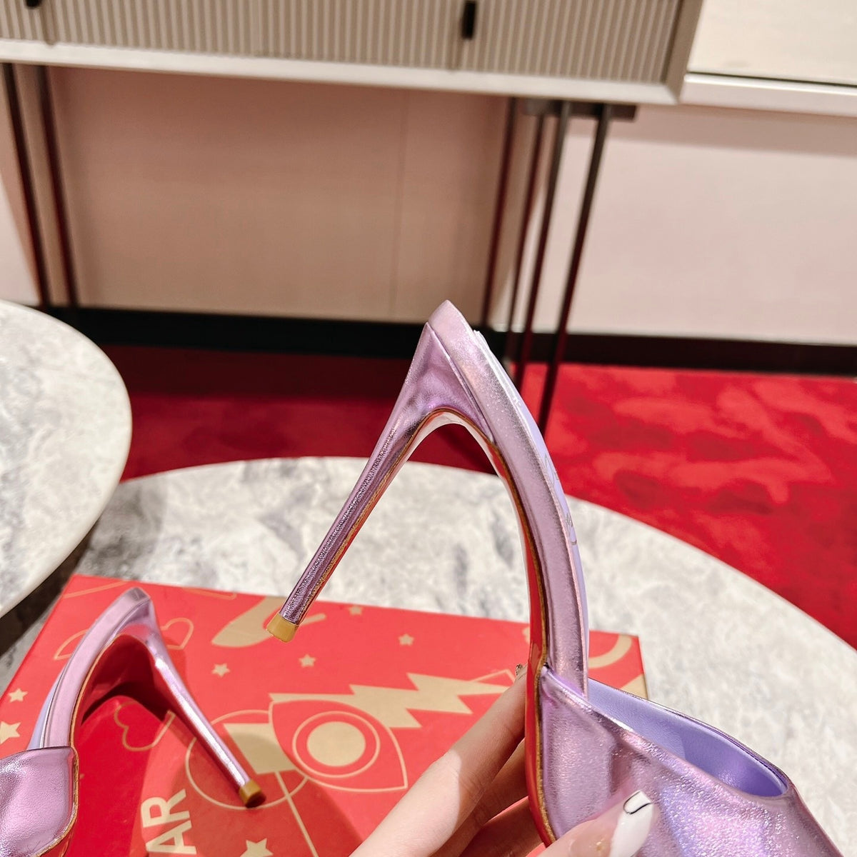 Purple peep-toe high-heeled mules