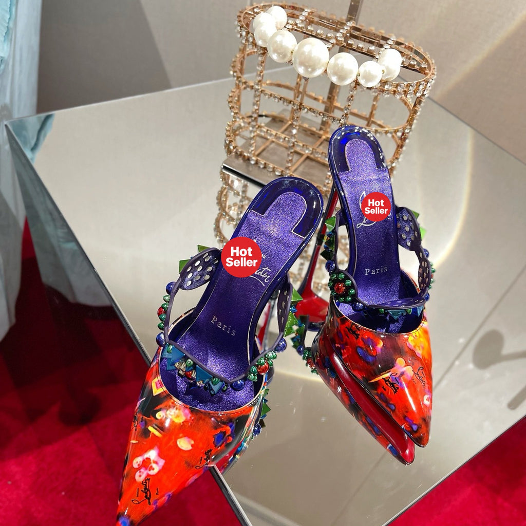 Colorful high-heeled mules, 10cm heel