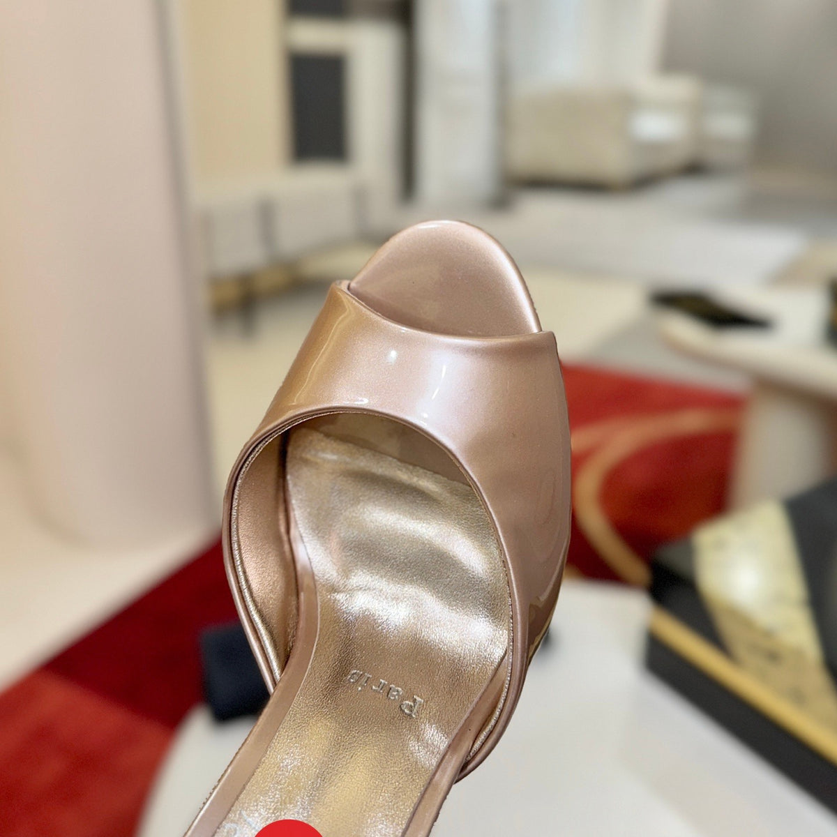 Peep-toe high-heeled mules, 10cm heel.