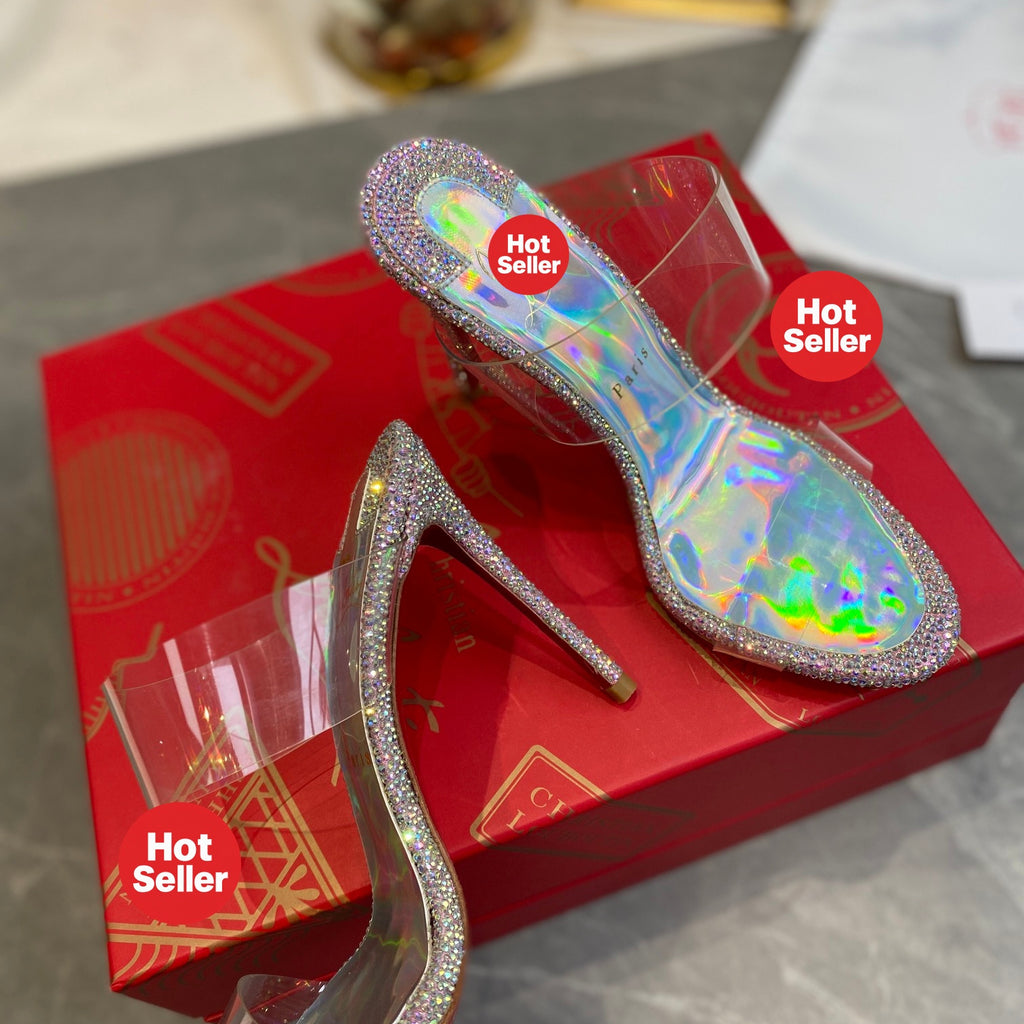Clear Crystal-Style High-Heeled Mules (10cm Heel)