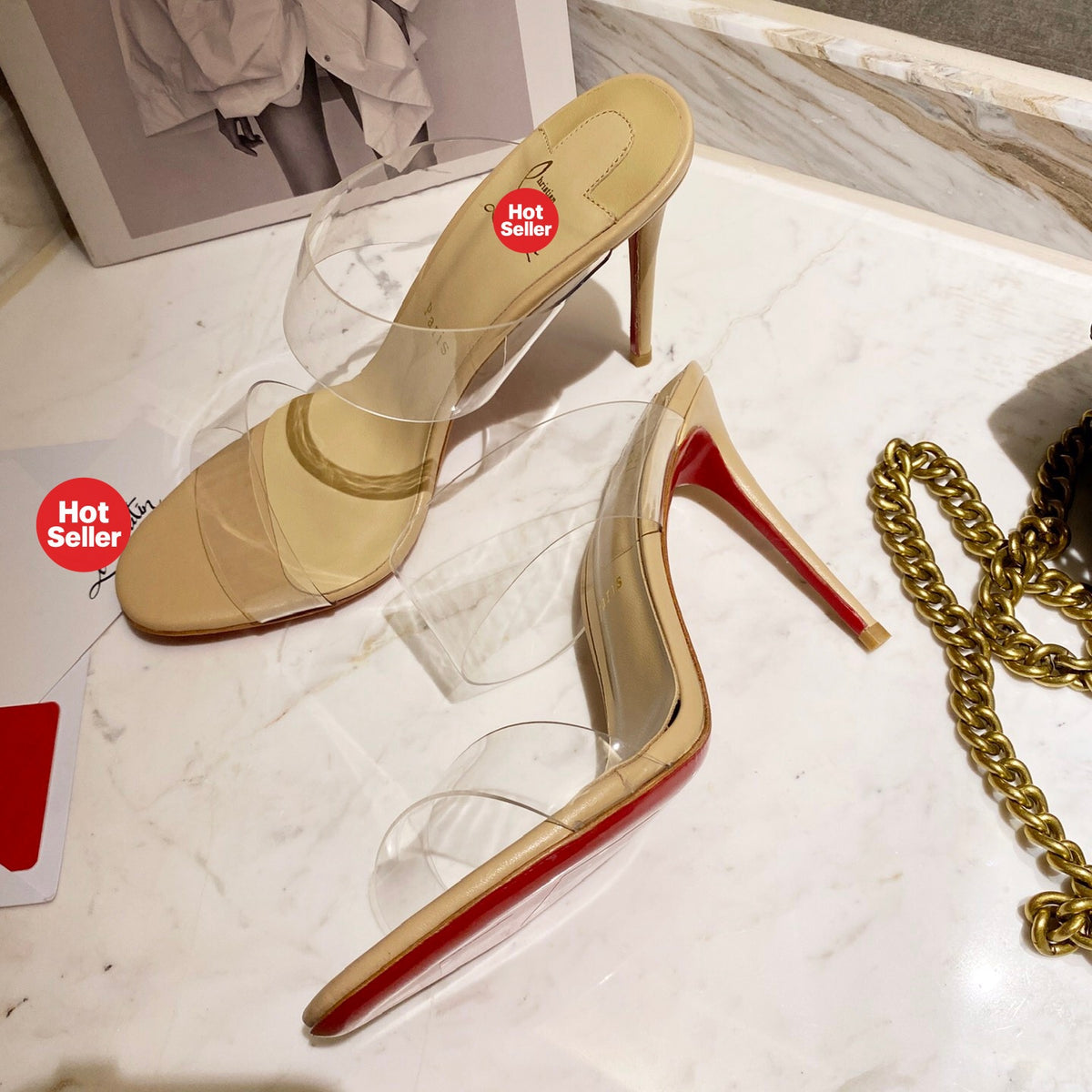 Clear high-heeled mules – 10cm heel