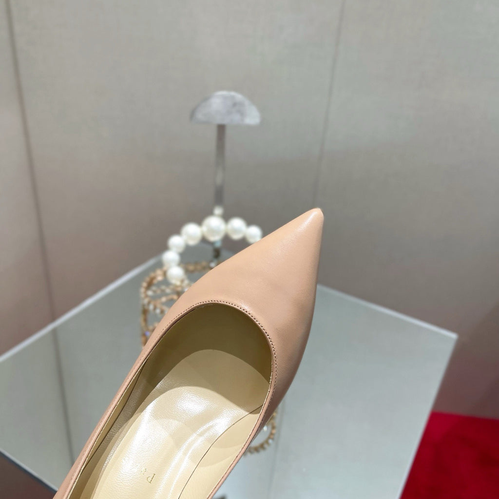 Apricot leather high heels, 8.5cm heel.
