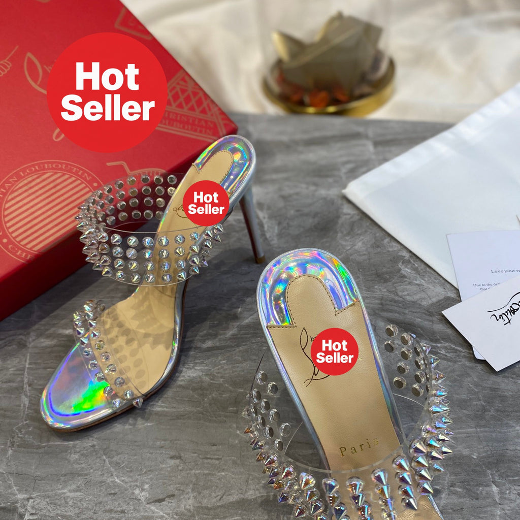 Studded PVC High-Heeled Mules (10cm Heel)