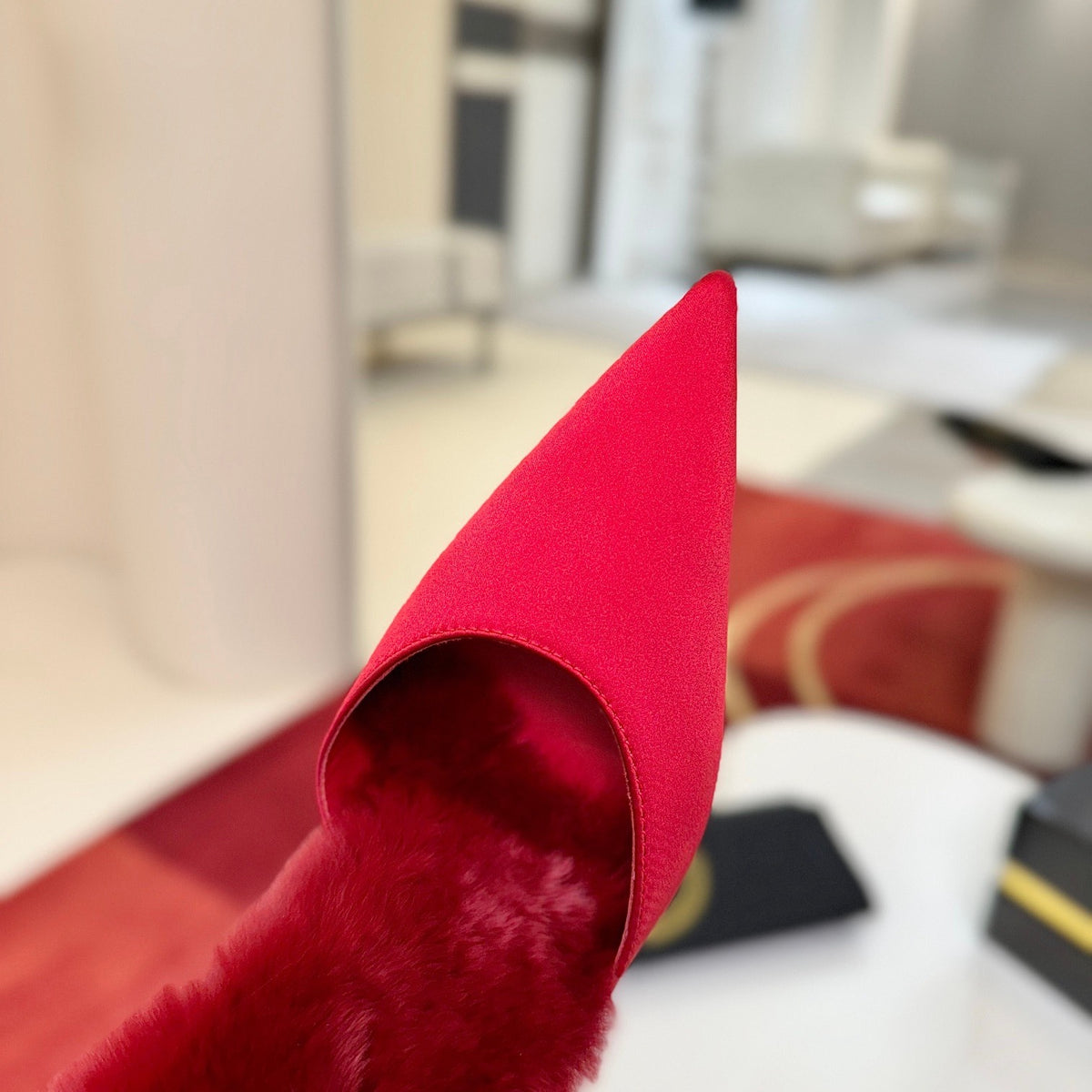 Red crystal backless high-heeled mules, 10cm heel.