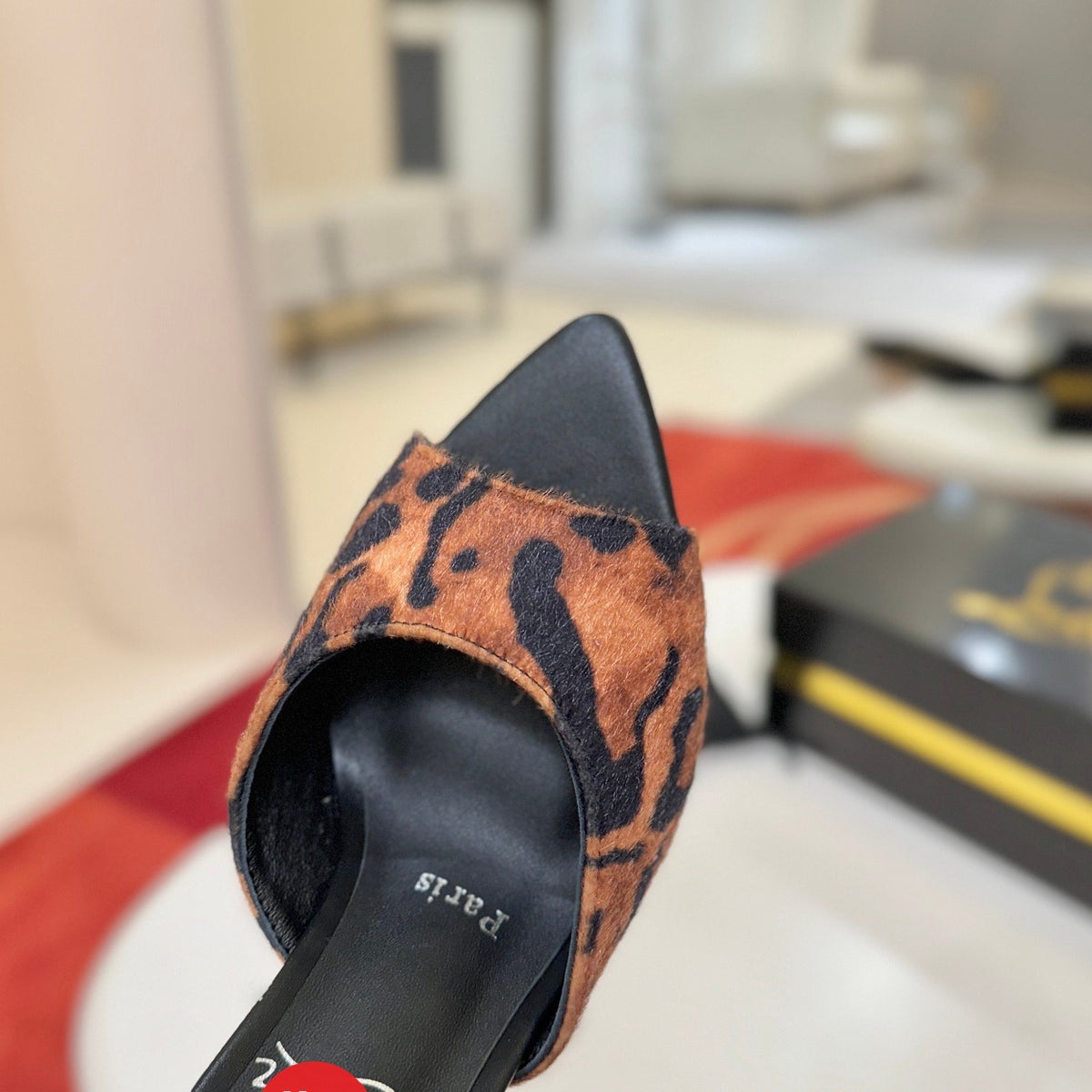 Leopard-print pointed-toe high-heeled mules (10cm heel)
