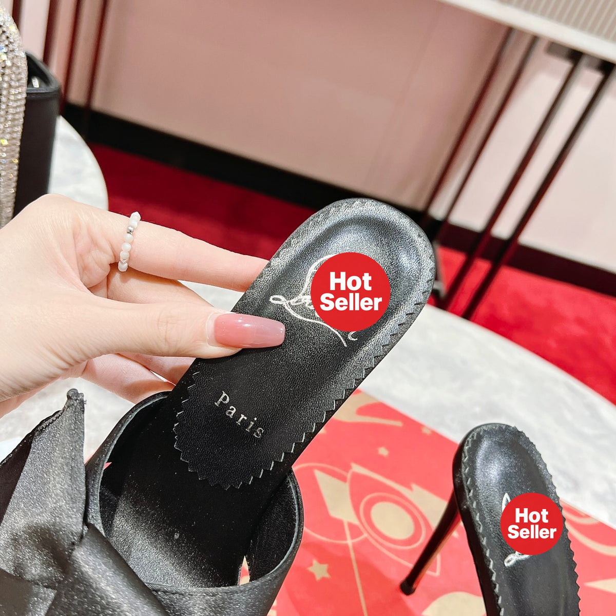 Black high-heeled mules with bow detail – 8.5cm heel