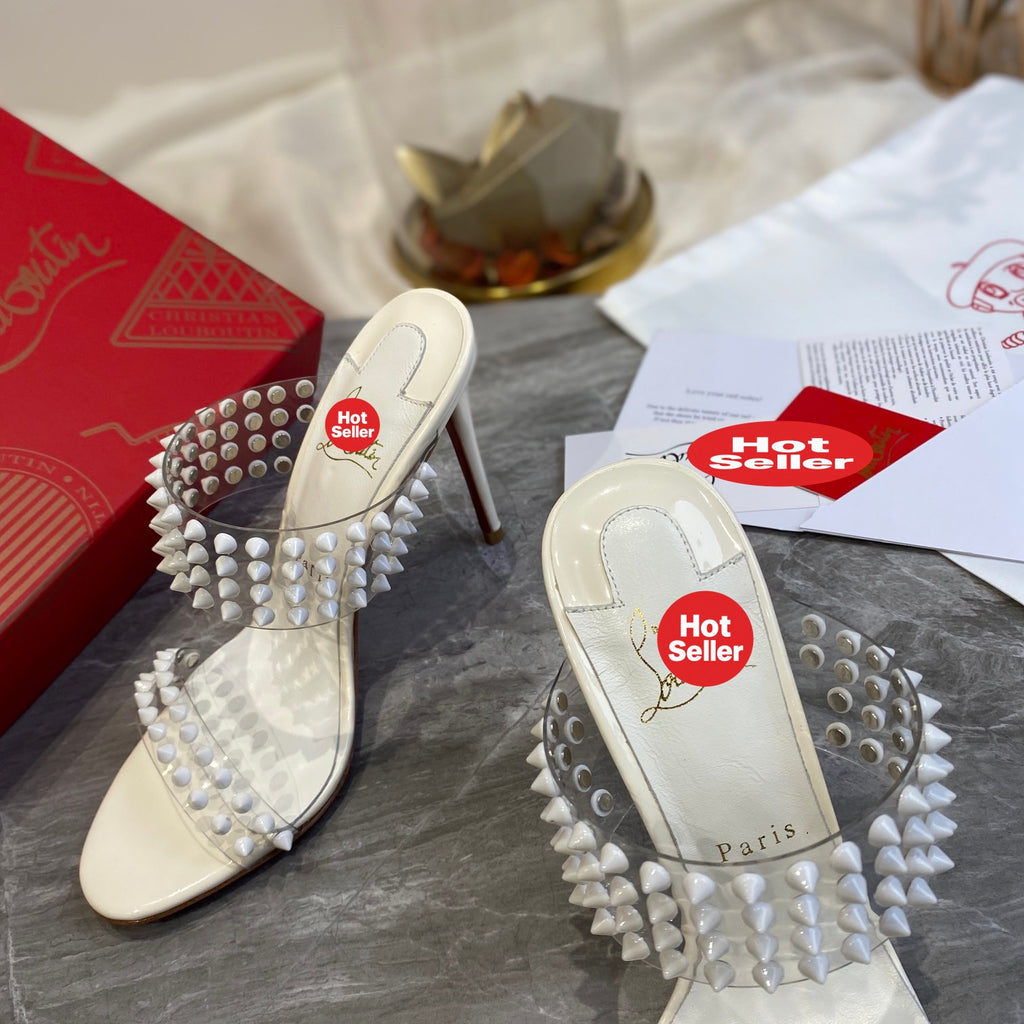 Studded PVC High-Heeled Mules (10cm Heel)