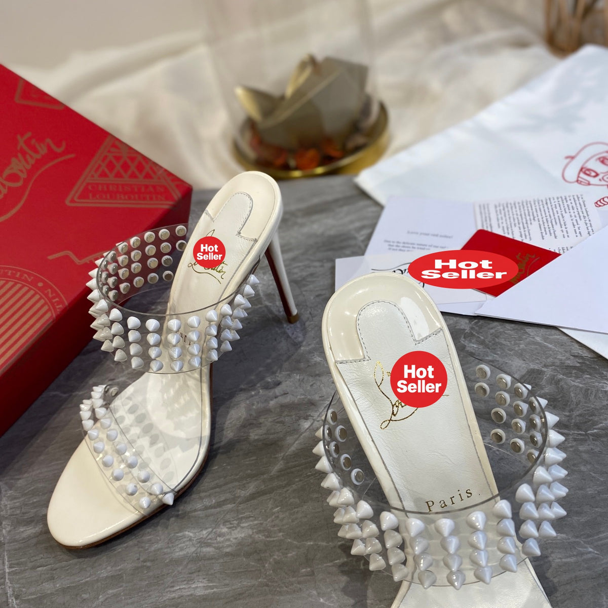Studded PVC High-Heeled Mules (10cm Heel)