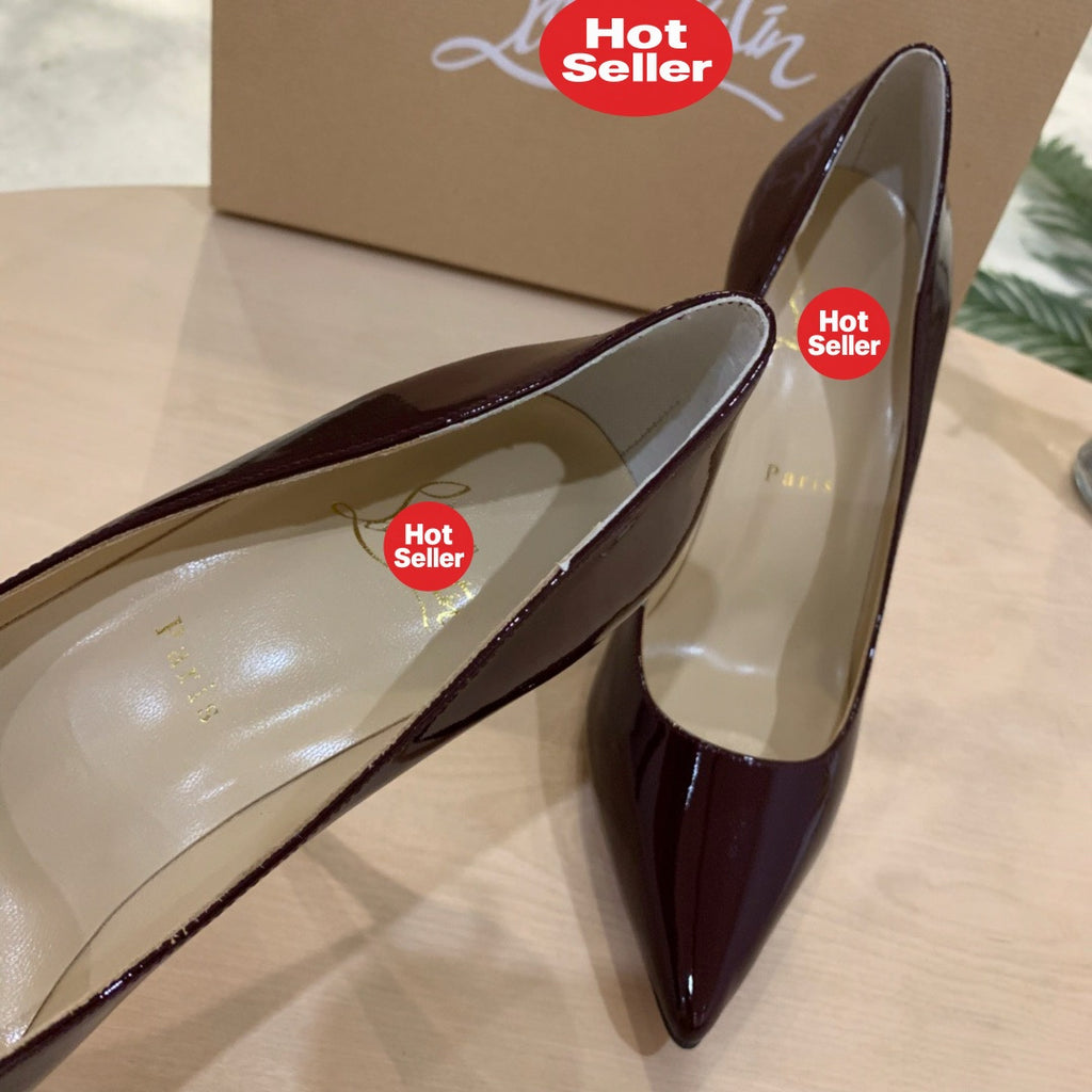 Burgundy patent leather high heels, 10cm heel.
