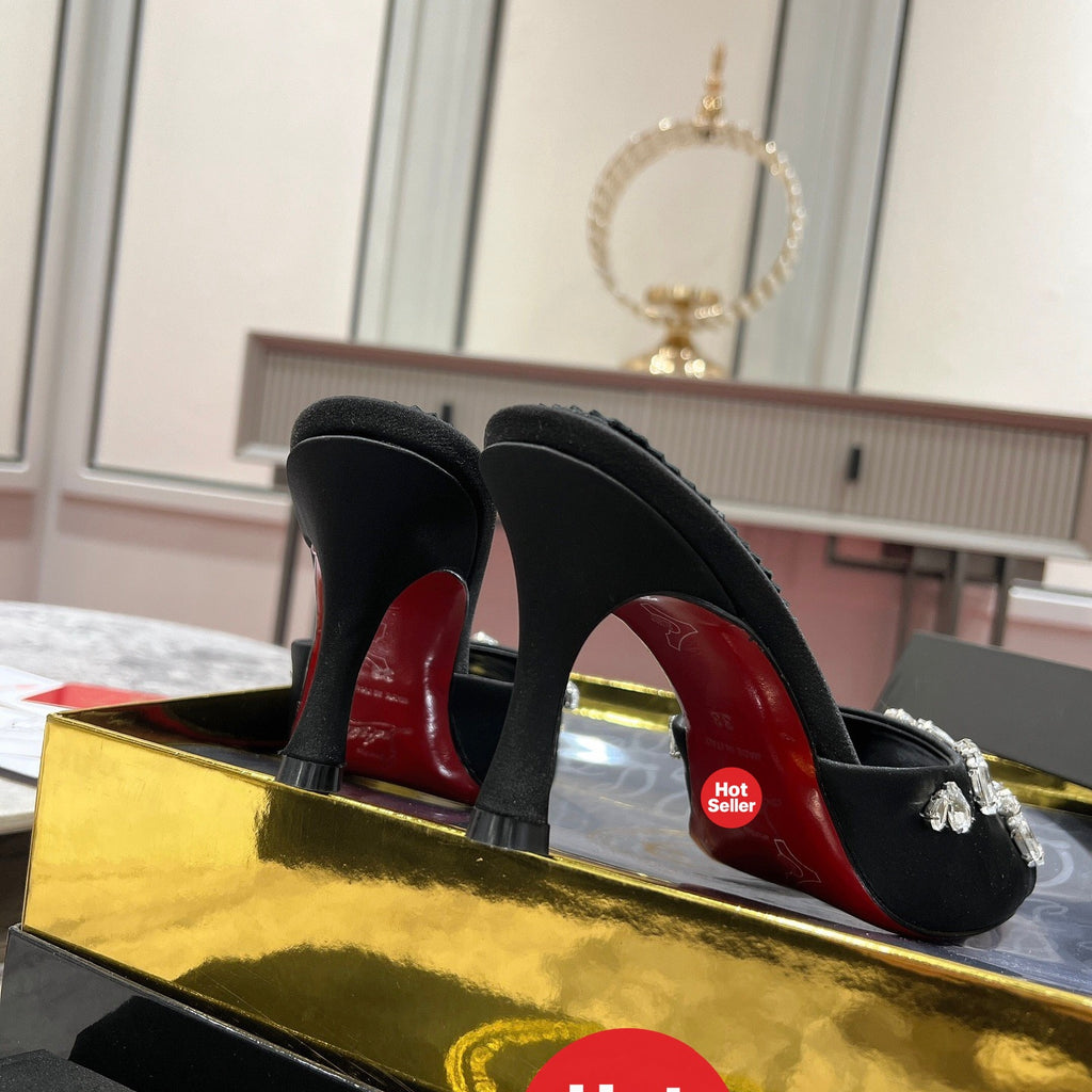 Crystal high-heeled mules, 8.5cm heel.
