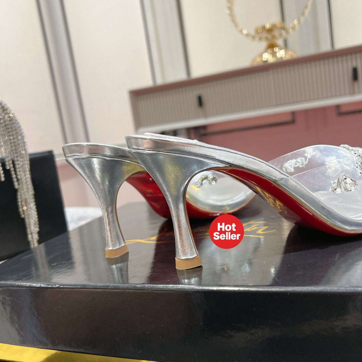 Crystal-embellished high-heeled slides (10cm heel)