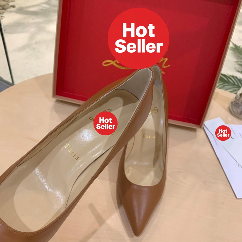Brown leather high heels, 8.5cm heel.