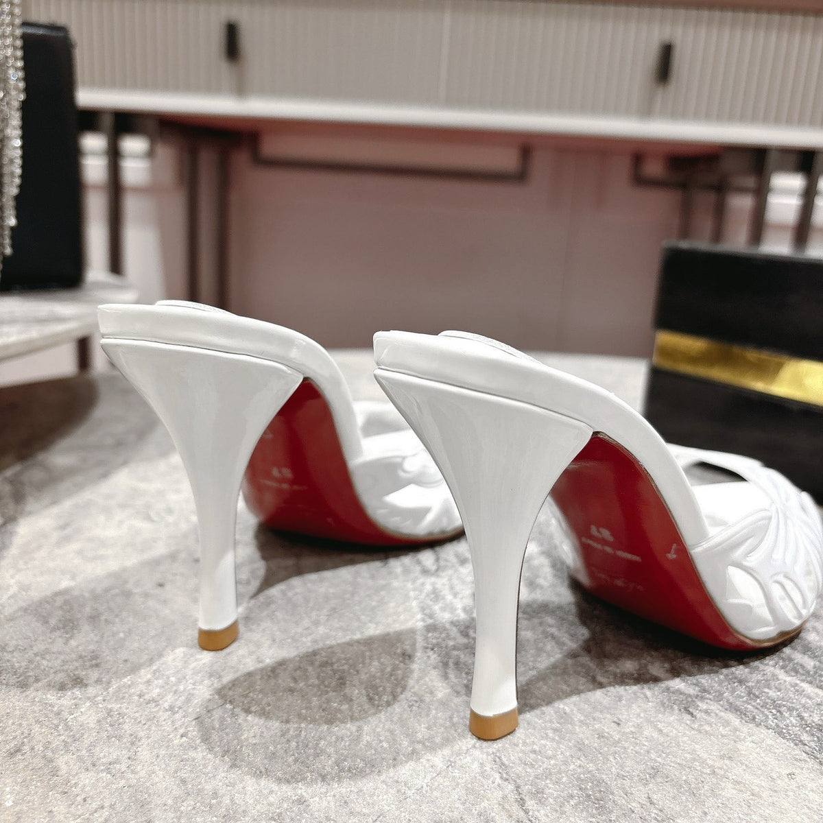 Stylish white cutout high-heeled mules (10cm heel)