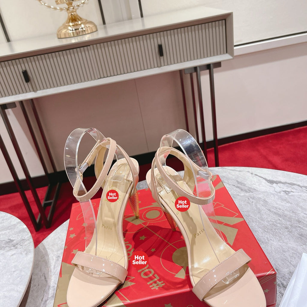 Apricot leather high heels, 10cm heel.