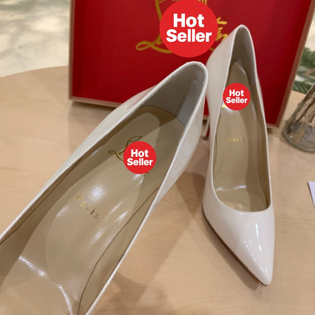 White patent cowhide high heels, 10cm heel.