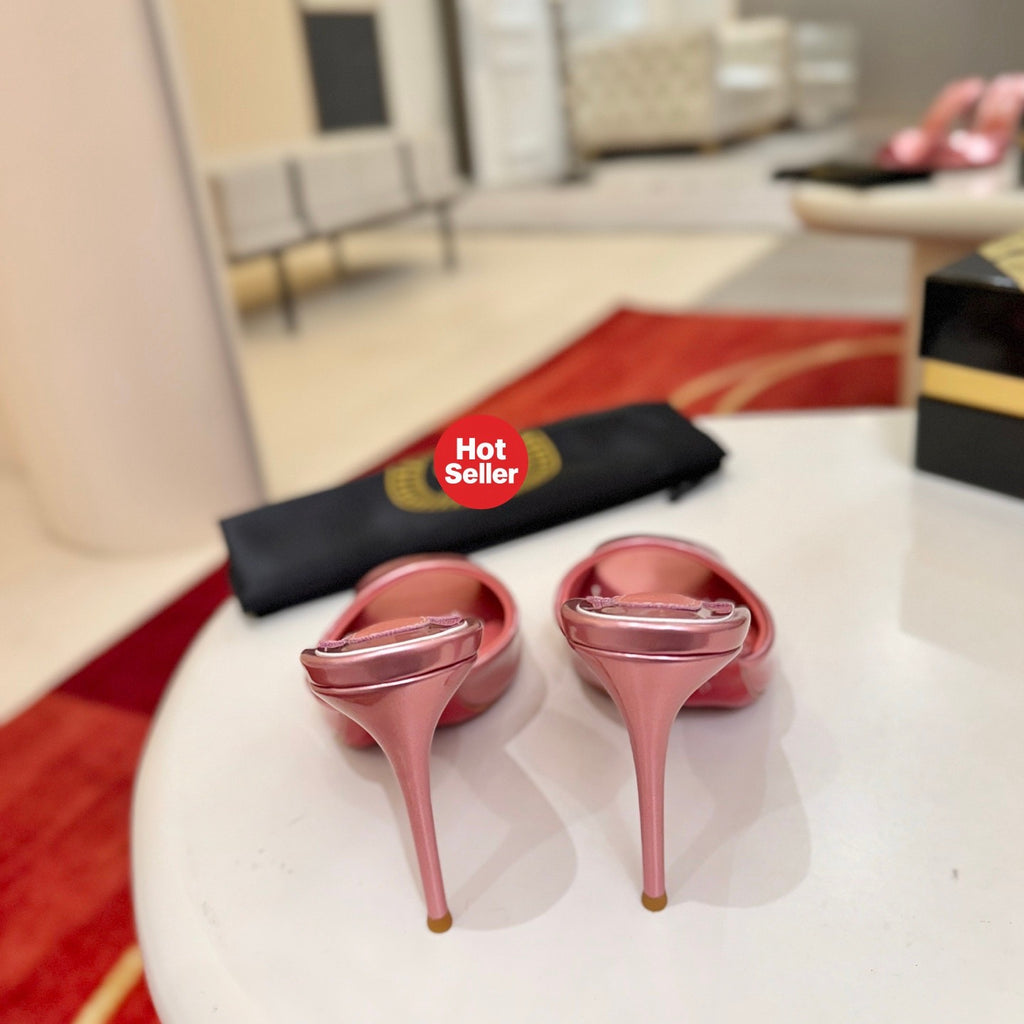Peep-toe high-heeled mules, 10cm heel.