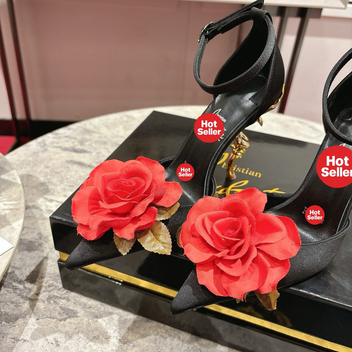 High-heeled shoes featuring a rose design; 10cm heel.