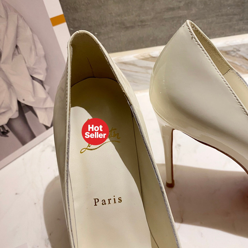 White patent cowhide high heels, 10cm heel.