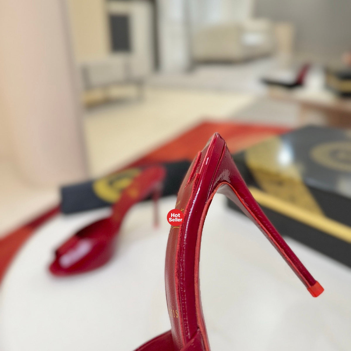 Red patent leather peep-toe high-heeled mules (10cm heel)