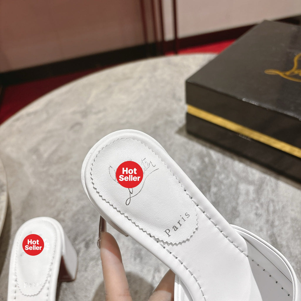 White block-heel mules (5.5cm heel)