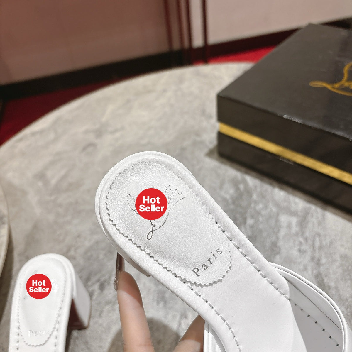 White block-heel mules (5.5cm heel)