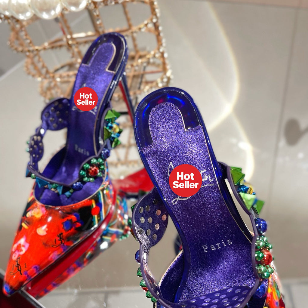 Colorful high-heeled mules, 10cm heel