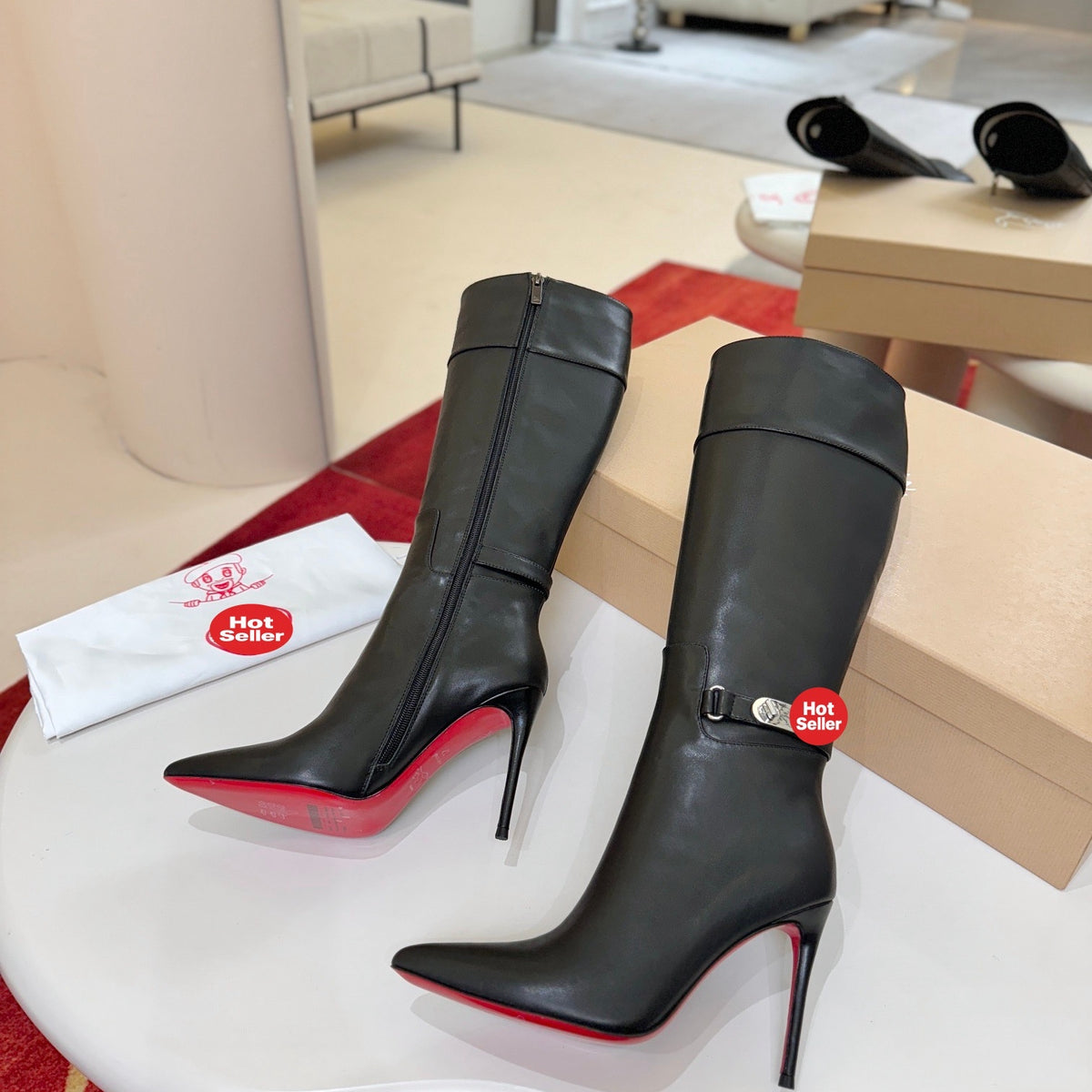 Classic leather tall boots, 10cm heel.