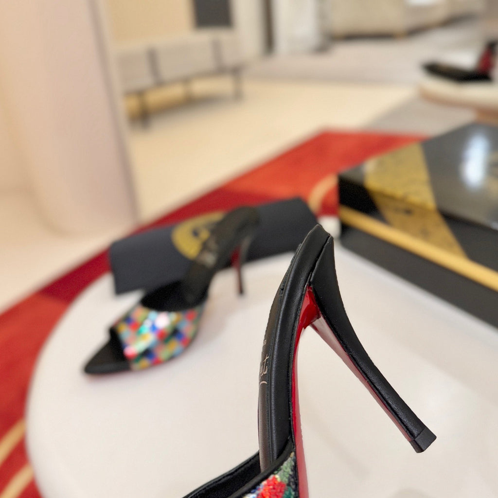 Pointed-toe sequin high-heeled mules (10cm heel)